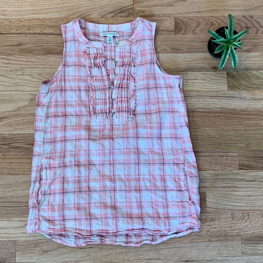 Banana Republic Pink Plaid Button Tank Top